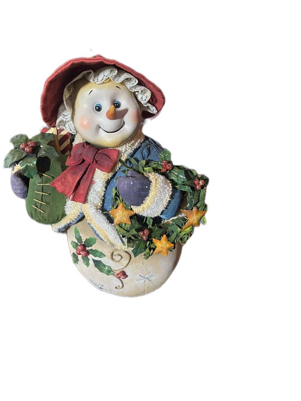 Holiday Snowman Figurine - Red Hat, Blue Coat